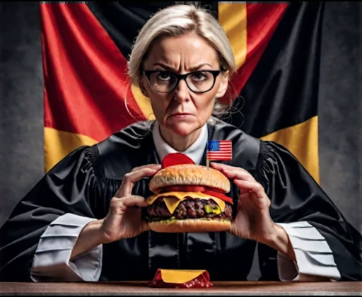 Eine Richterin beißt in einen Hamburger - als Symbol für eine Überprüfung von Scan2Get