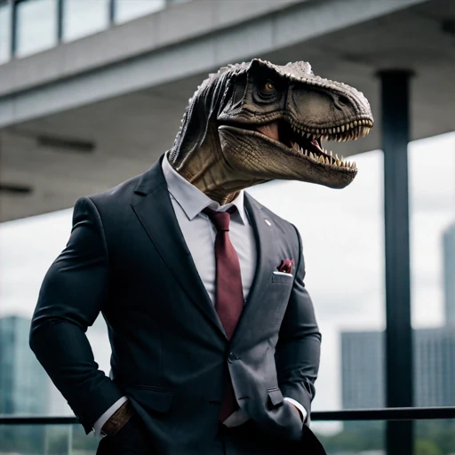 Ein T-Rex im Anzug in einem Büro. Als Symbol für einen Konkurrenten.